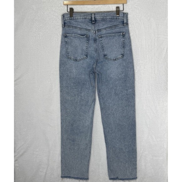 Old Navy High Waisted Button Fly Sky-Hi Straight Leg Raw Edge Hem Jeans Size 6 - Picture 8 of 16